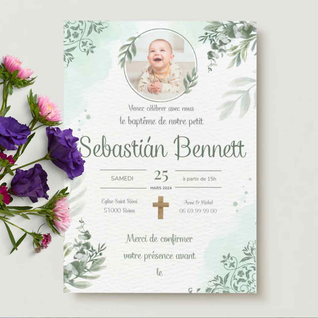 Invitation Baptême "Douceur Pastel"