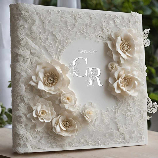 Livre d'or Mariage - Fleurs blanches tissus