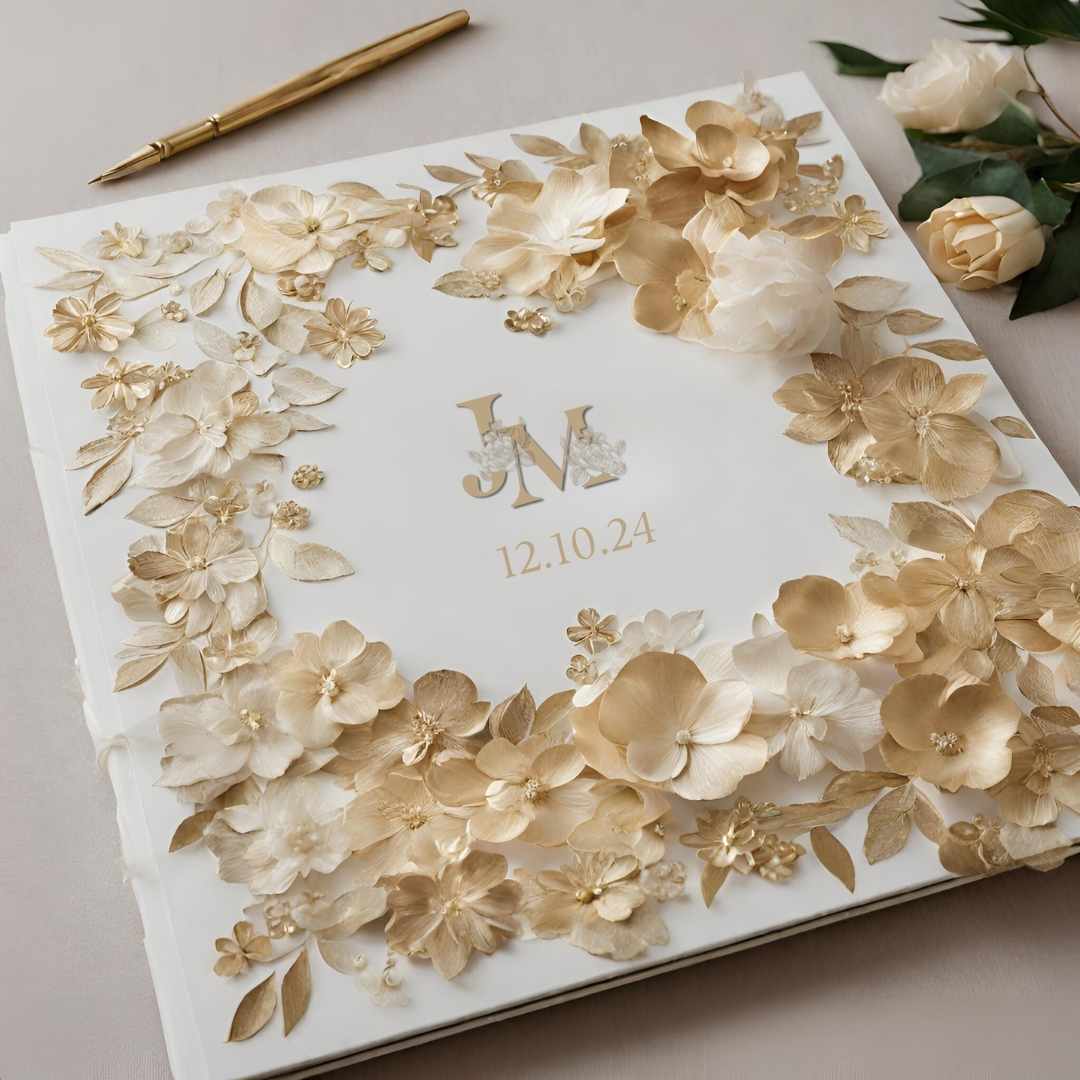 Livre d'or Mariage - Fleurs or