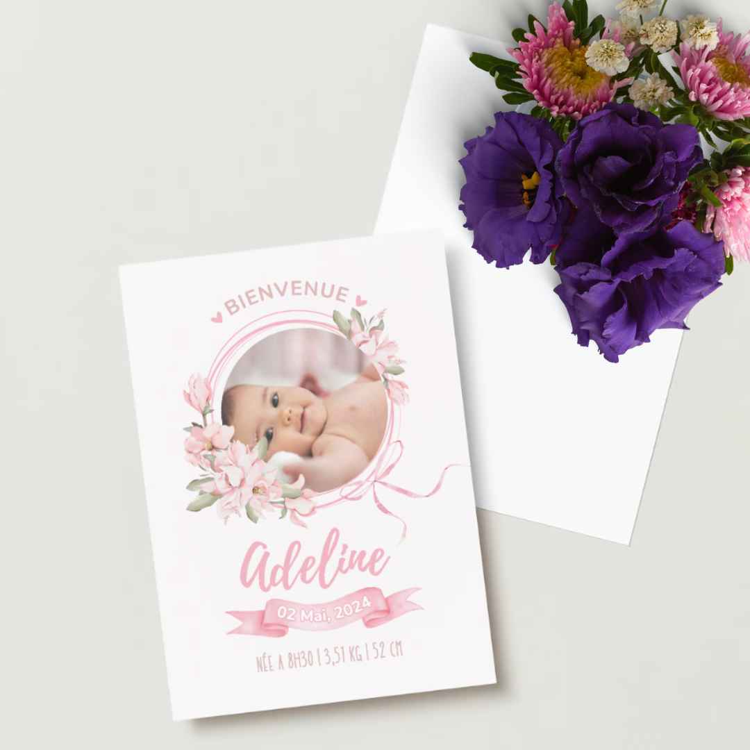 Faire-part de naissance Rose pastel