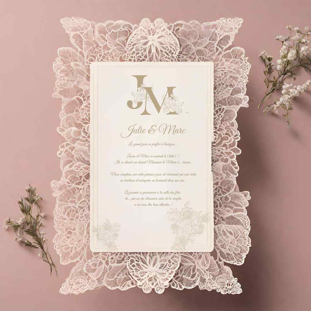 Faire-Part de Mariage - Couverture livret dentelle