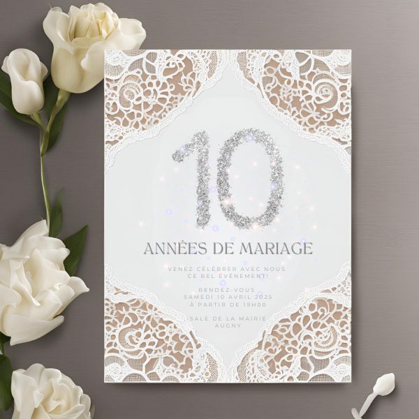 Invitation à personnaliser - Dentelle et argent