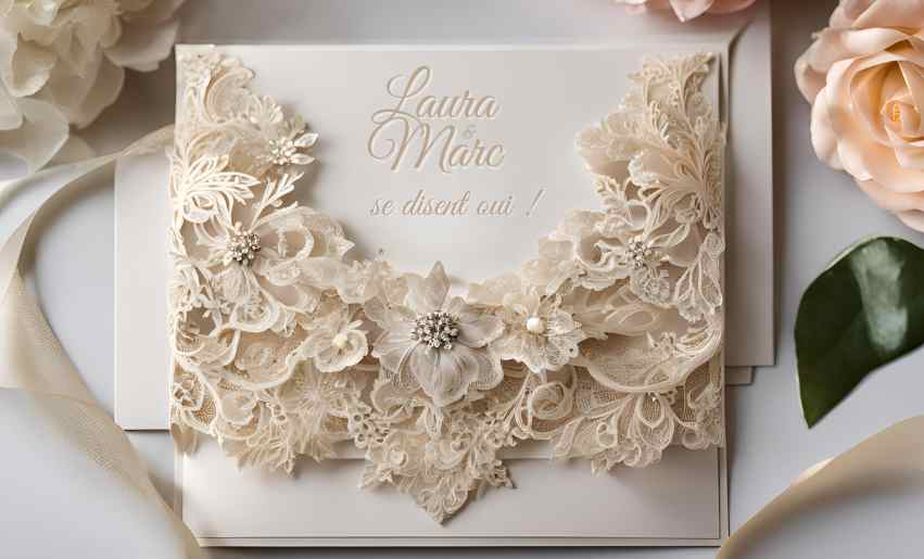 Faire-Part de Mariage - Fleurs tissus