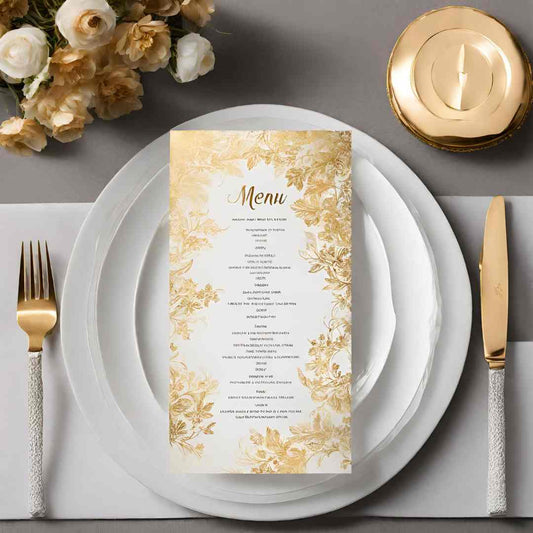 Menu de mariage fleurs dorées