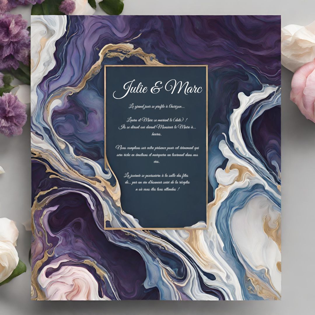 Faire-Part de Mariage - Fluid art violet