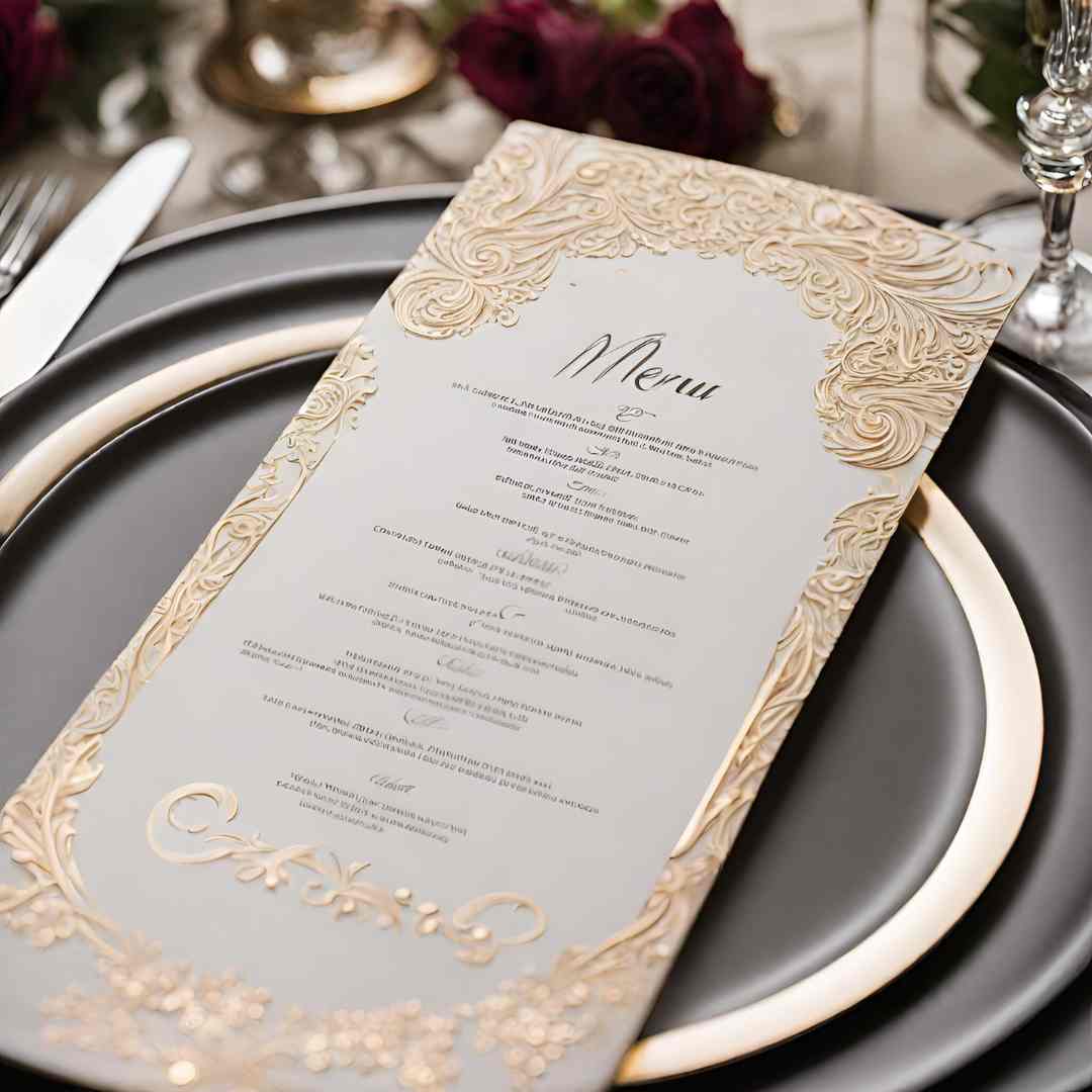 Menu de mariage dentelle dorée